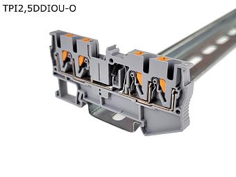 Клемма push-in проходная 4 контакта со встроенным диодом(анод-справа) 2,5 мм2, серая