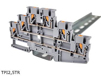 Клемма push-in трехуровневая 6 контакта, 2,5 мм2, серая