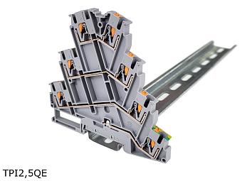 Клемма push-in четырехуровневая с заземлением 7 контактов, 2,5 мм2, серая